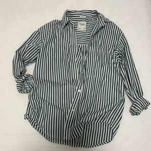 abercrombie oversized green striped shirt
